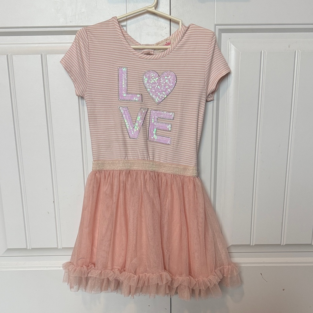 Charming Pink Kids Dress with Sequin Love Motif